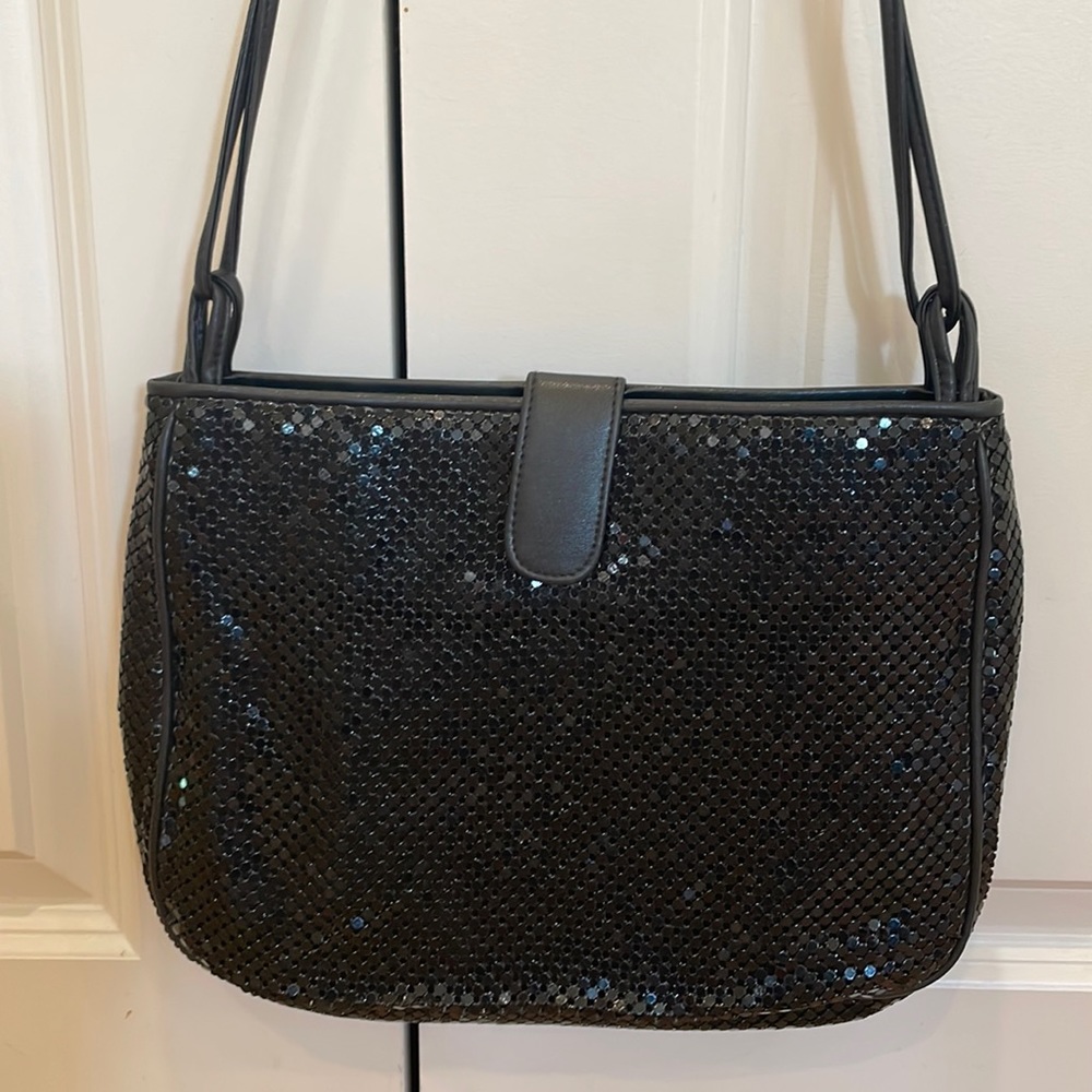 Beautiful Vintage Whiting and Davis Black Mesh Leather Shoulder Purse